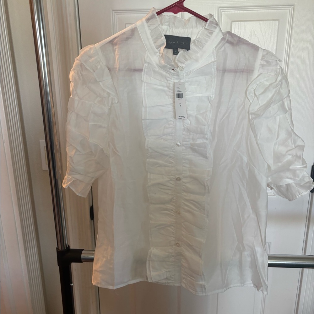 Sunday in Brooklyn Short Sleeved Ruffled Button down Blouse